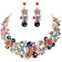 FUNRUN JEWELRY Wedding Bridal Necklace Earring Jewelry Set for Women Vintage Statement Necklace Teardrop Dangle Earring for Bridesmaid Evening Party Prom