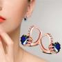 Uloveido Dainty Red & Blue Cubic Zirconia Love Heart Lever Back Solitaire Earrings Rose Gold Plated Fashion Ear Jewelry HE515