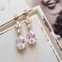SWEETV Rose Gold Wedding Tiara Earrings Jewelry Set for Women - Bridal Tiara & Dangle Earrings with Rhinestones