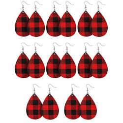 8 Pairs Christmas Plaid Earrings Faux Leather Dangle Earrings Checkered Teardrop Earrings Lightweight Plaid Leather Earrings for Women