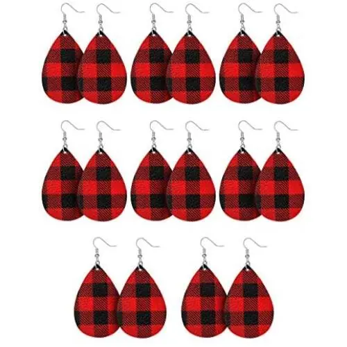 8 Pairs Christmas Plaid Earrings Faux Leather Dangle Earrings Checkered Teardrop Earrings Lightweight Plaid Leather Earrings for Women 8 Pairs Christmas Plaid Earrings Faux Leather Dangle Earrings Checkered Teardrop Earrings Lightweight Plaid Leather Earrings for Women