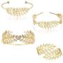 FUNRUN JEWELRY 4PCS Greek Goddess Headband Arm Cuff Bridal Jewelry Set Roman Laurel Leaf Branch Crown Armlet Upper Arm Band Bracelet for Women Party