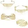 FUNRUN JEWELRY 4PCS Greek Goddess Headband Arm Cuff Bridal Jewelry Set Roman Laurel Leaf Branch Crown Armlet Upper Arm Band Bracelet for Women Party