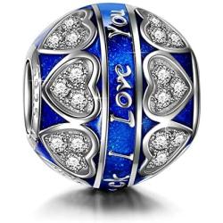 NINAQUEEN Love Heart Beads Charm for Pandora Bracelet Blue Enamel charms 925 Sterling Silver Heart Shape Beads Charms Birthday Jewelry Gifts for Wife Girlfriend Women Girls