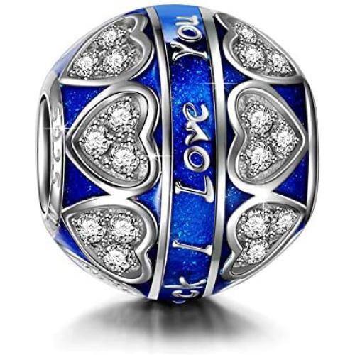 NINAQUEEN Love Heart Beads Charm for Pandora Bracelet Blue Enamel charms 925 Sterling Silver Heart Shape Beads Charms Birthday Jewelry Gifts for Wife Girlfriend Women Girls