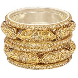 SANARA Indian Bollywood Ethnic Golden Stone Crystal Bangle Bracelet Set Traditional Partywear Kada Bangle Set Wedding Costume Jewelry