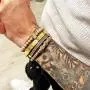 Charm Imperial Crown Braided Bracelets with 8mm Micro Pave Cubic Zirconia Beads 18K Gold King Bracelet for Men Boys