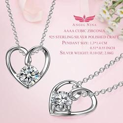 ANGEL NINA Gifts for Women Valentines Day 925 Sterling Silver Cupid Arrow Heart Pendant Necklace with Cubic Zirconia Jewelry for Women Girls Gifts for Her with Gifts Box