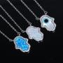 Kaletine Hamsa Hand of Fatima Pendant Necklace Sterling Silver 925 Synthetic Opal Cable Chain 16''+2'' Extender