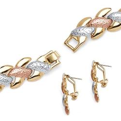 Palm Beach Jewelry Tri-Tone Goldtone Rosetone Silvertone Link Necklace Earring and Bracelet Set (14mm), Fold Over Clasp, 17 inches