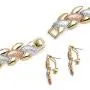 Palm Beach Jewelry Tri-Tone Goldtone Rosetone Silvertone Link Necklace Earring and Bracelet Set (14mm), Fold Over Clasp, 17 inches