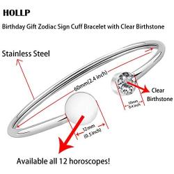 HOLLP Birthday Gift Zodiac Sign Cuff Bracelet with Clear Birthstone Zodiac Bracelets for Women Girls