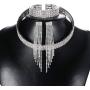Udalyn Silver Fringe Crystal Rhinestone Bridesmaid Jewelry Sets for Women Necklace and Earring Set for Wedding with Crystal Bracelet