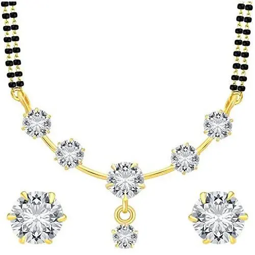 Efulgenz Gold Tone Indian Bollywood Ethnic Round Traditional Mangalsutra Pendant with Chain and Earrings Jewelry for Women