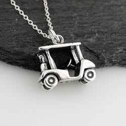 Sterling Silver 3D Golf Cart Charm Necklace, 18'' Cable Chain