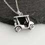 Sterling Silver 3D Golf Cart Charm Necklace, 18'' Cable Chain