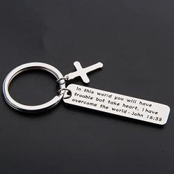 MAOFAED Religious Jewelry But Take Heart I Have Overcome The World Bible Verse Keychain Inspirational Biblical Quote Gift