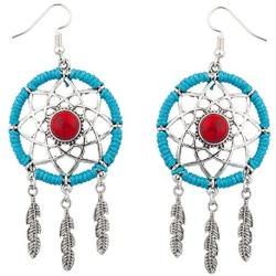 LUX ACCESSORIES Burnish Silver Festive Boho Dream Catcher Earrings