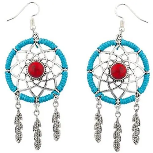 LUX ACCESSORIES Burnish Silver Festive Boho Dream Catcher Earrings LUX ACCESSORIES Burnish Silver Festive Boho Dream Catcher Earrings