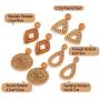Finrezio 4 Pairs Rattan Dangle Earrings for Women Lightweight Bohemia Straw Wicker Braid Nature Brown Woven Geometric Statement Earring Set Handmade Jewelry