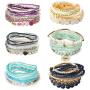 LOYALLOOK 6 Sets Bohemian Stackable Bead Bracelets for Women Stretch Bangles Bohemian Style Stretch Multilayered Bracelet Set