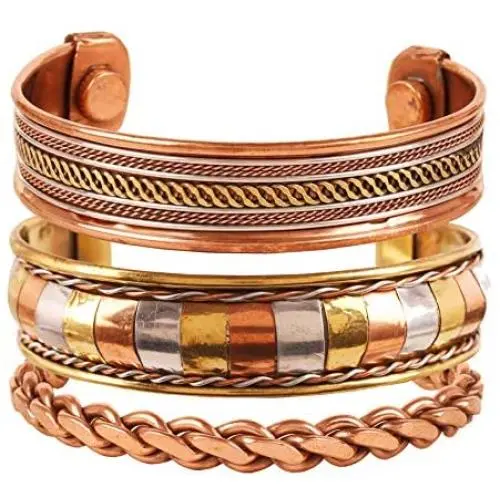 Touchstone Indian Handcrafted Healing Copper Bracelet Peace Chakra Yoga Meditation Mantra Jewelry Cuff for Women and Men.