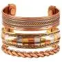 Touchstone Indian Handcrafted Healing Copper Bracelet Peace Chakra Yoga Meditation Mantra Jewelry Cuff for Women and Men.