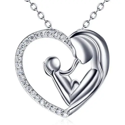 925 Sterling Silver Mother Child Forever Love Heart Pendant Necklace for Mom Grandma 925 Sterling Silver Mother Child Forever Love Heart Pendant Necklace for Mom Grandma