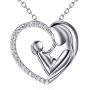 925 Sterling Silver Mother Child Forever Love Heart Pendant Necklace for Mom Grandma