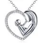 925 Sterling Silver Mother Child Forever Love Heart Pendant Necklace for Mom Grandma 925 Sterling Silver Mother Child Forever Love Heart Pendant Necklace for Mom Grandma