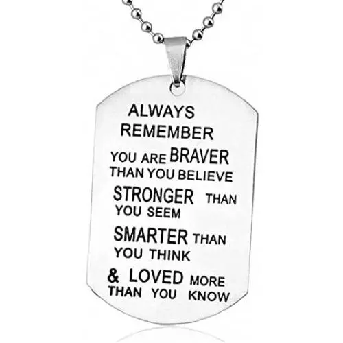 TISDA Always Remember You are Braver Than You Believe Jewelry Necklace/Keyring Stainless Steel Pendant TISDA Always Remember You are Braver Than You Believe Jewelry Necklace/Keyring Stainless Steel Pendant