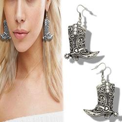 RechicGu Western West Cowgirl Texas Boots Spur Dangle Drop Earrings Rodeo Boho Fancy Dress Costume