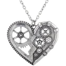 Lux Accessories Burnish Silver Vintage Steampunk Gearwork Heart Charm Necklace