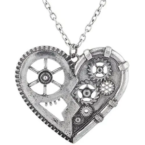 Lux Accessories Burnish Silver Vintage Steampunk Gearwork Heart Charm Necklace Lux Accessories Burnish Silver Vintage Steampunk Gearwork Heart Charm Necklace