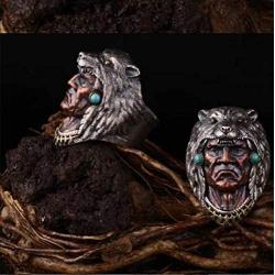 Wolf Ring for Men, Viking Warrior Odin Rings, Norse Viking Wolf Head Ring, Retro Wolf Totem Rings, Wolf Amulet Ring, Punk Animal Wolf Jewelry for Men Boys