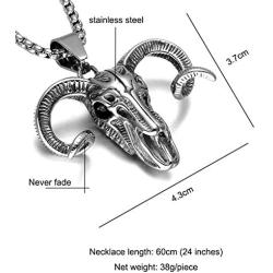 UMtrade Classic Jewelry Mens Stainless Steel Rams Head Sheep Skull Skeleton Pendant Necklace