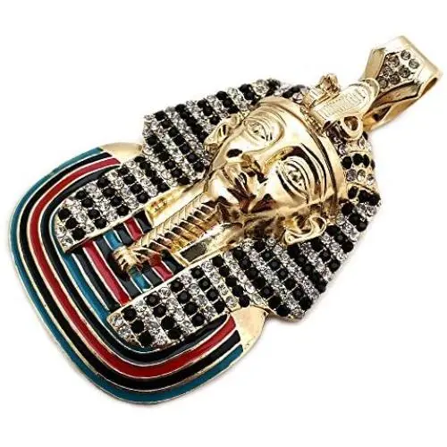 BLINGFACTORY Hip Hop Iced Lab Diamond Gold Plated Large Egyptian Pharaoh Pendant BLINGFACTORY Hip Hop Iced Lab Diamond Gold Plated Large Egyptian Pharaoh Pendant