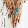 Campsis Boho Finger Ring Bracelet Turquoise Bracelet Silver Festival Hand Chain Decorative Jewelry for Women and Girls