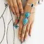 Campsis Boho Finger Ring Bracelet Turquoise Bracelet Silver Festival Hand Chain Decorative Jewelry for Women and Girls Campsis Boho Finger Ring Bracelet Turquoise Bracelet Silver Festival Hand Chain Decorative Jewelry for Women and Girls