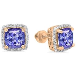 Dazzlingrock Collection 10K Ladies Square Frame Halo Stud Earrings, Rose Gold