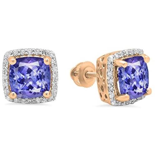Dazzlingrock Collection 10K Ladies Square Frame Halo Stud Earrings, Rose Gold