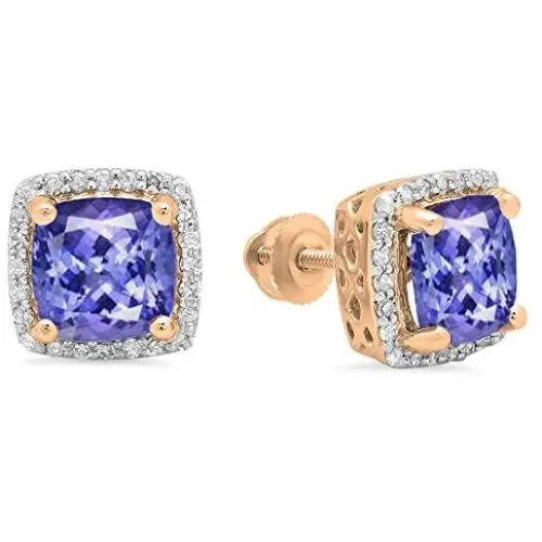 Dazzlingrock Collection 10K Ladies Square Frame Halo Stud Earrings, Rose Gold