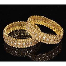 SANARA Ethnic Indian Bollywood Gold Plated Traditional Reverse AD Stone Bangle Bracelet Set Women Wedding Jewelry