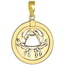 14K Yellow Gold Reversible Round Cancer Crab Zodiac Sign Pendant