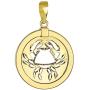 14K Yellow Gold Reversible Round Cancer Crab Zodiac Sign Pendant