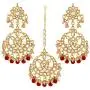 Aheli Indian Traditional Wedding Faux Kundan Beads and Pearls Chandbali Earrings Maang Tikka Earrings Set Ethnic Bollywood Jewelry Set for Women