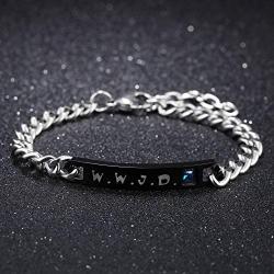 Titanium Steel WWJD Bracelet for Men Women Inspirational Religious Reminder Jewelry Gift for Him Her What Would Jesus Do