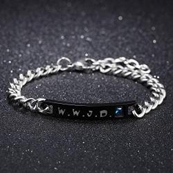 Titanium Steel WWJD Bracelet for Men Women Inspirational Religious Reminder Jewelry Gift for Him Her What Would Jesus Do