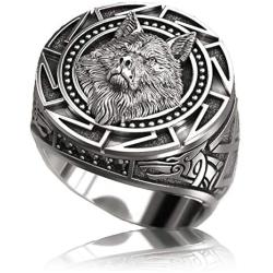 Slavic Wolf Ring for Men, Norse Viking Nordic Wolf Head Ring, Retro Wolf Totem Rings, Wolf Signet Rings, Amulet Ring, Animal Wolf Jewelry for Men Boys