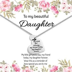 Daughter Gift from Mom or Dad - MY LITTLE GIRL YESTERDAY MY FRIEND TODAY MY DAUGHTER FOREVER Heart Pendant Necklace for Women & Teen Girls